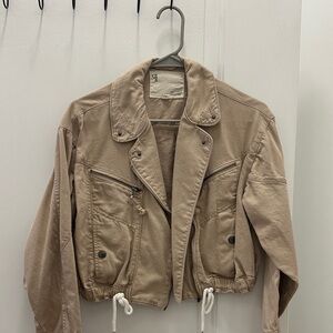 Anthropologie Pilcro Drawstring Hem Utility Jacket in Light Taupe